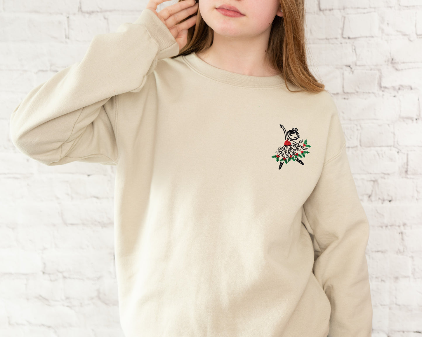 Holly Ballerina Embroidered Adult Unisex Crewneck Sweatshirt