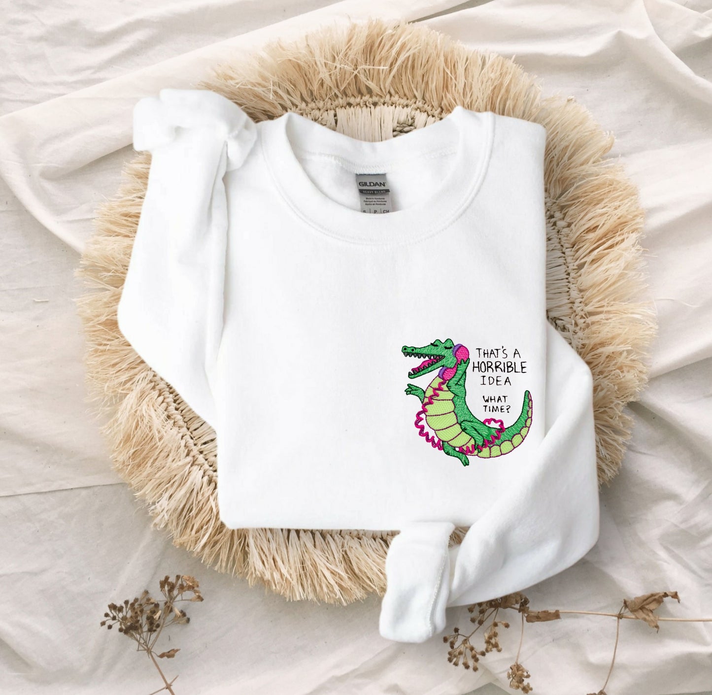 Horrible Idea Alligator Embroidered Unisex Crewneck Sweatshirt