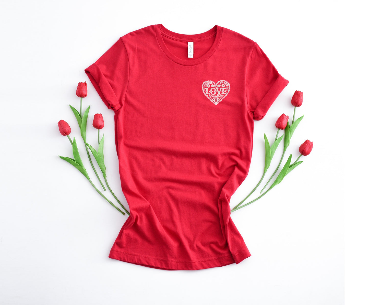 Love Flower Heart Embroidered Unisex Tee