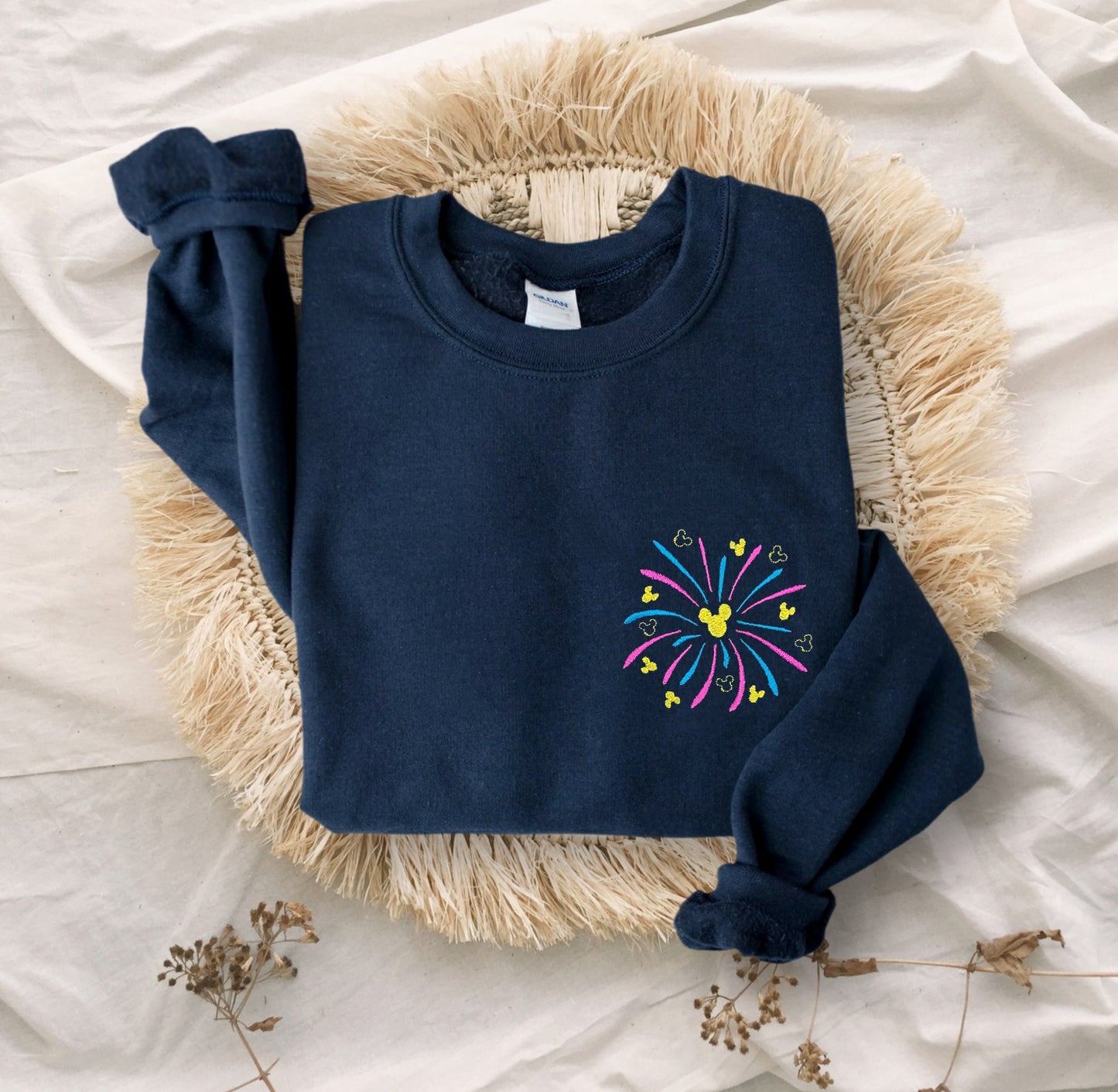 Disney Fireworks Embroidered Unisex Crewneck Sweater