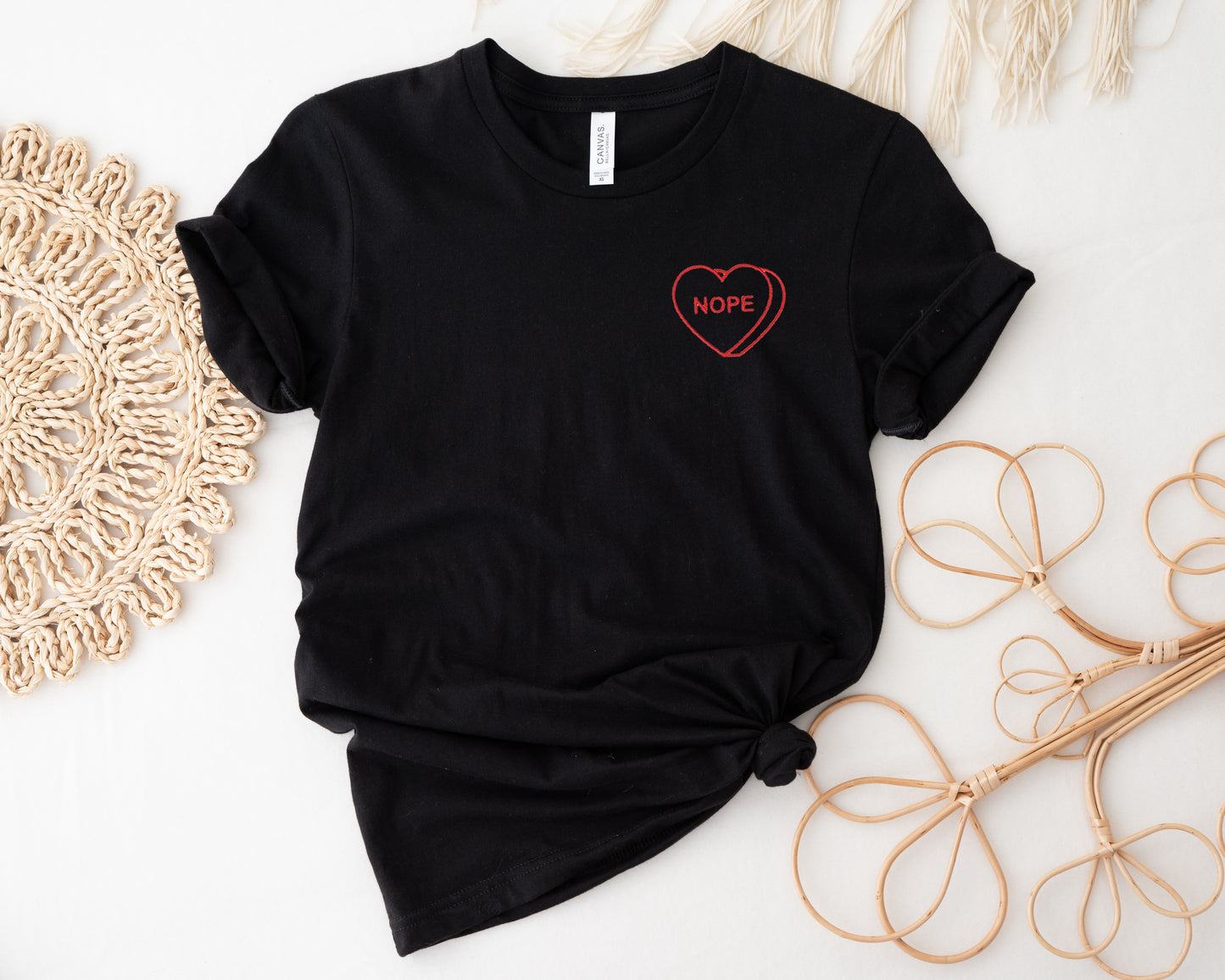 Nope Conversation Heart Embroidered Tee