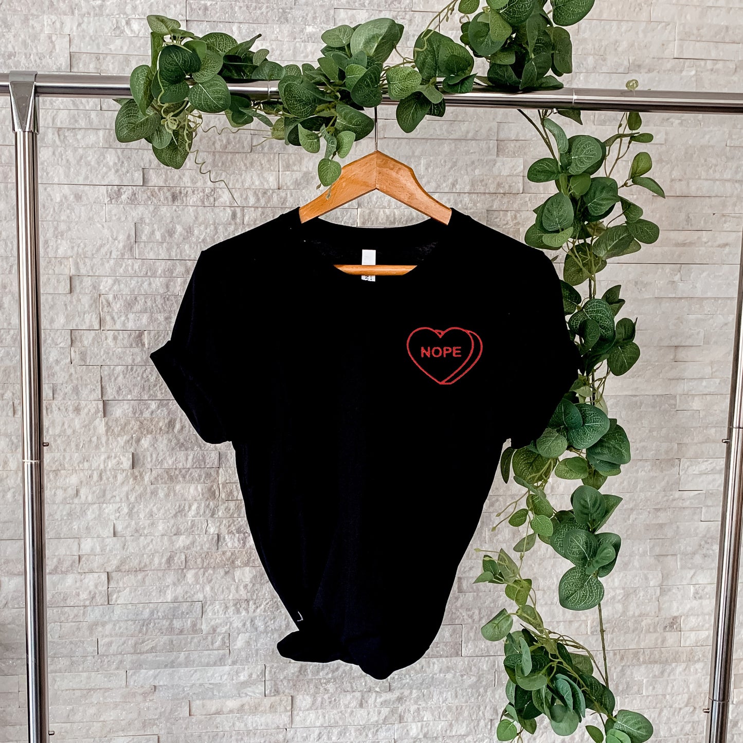 Nope Conversation Heart Embroidered Tee