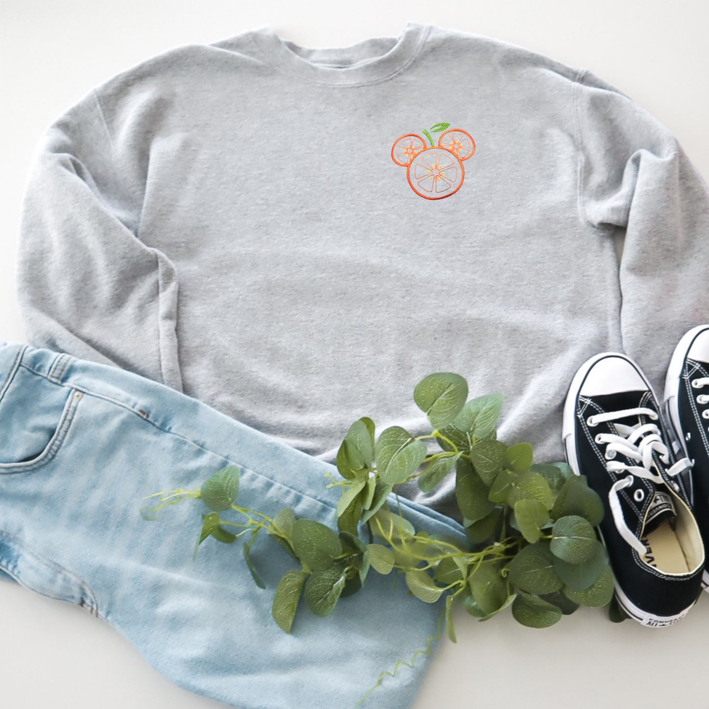 Orange Mickey Embroidered Crewneck Sweatshirt