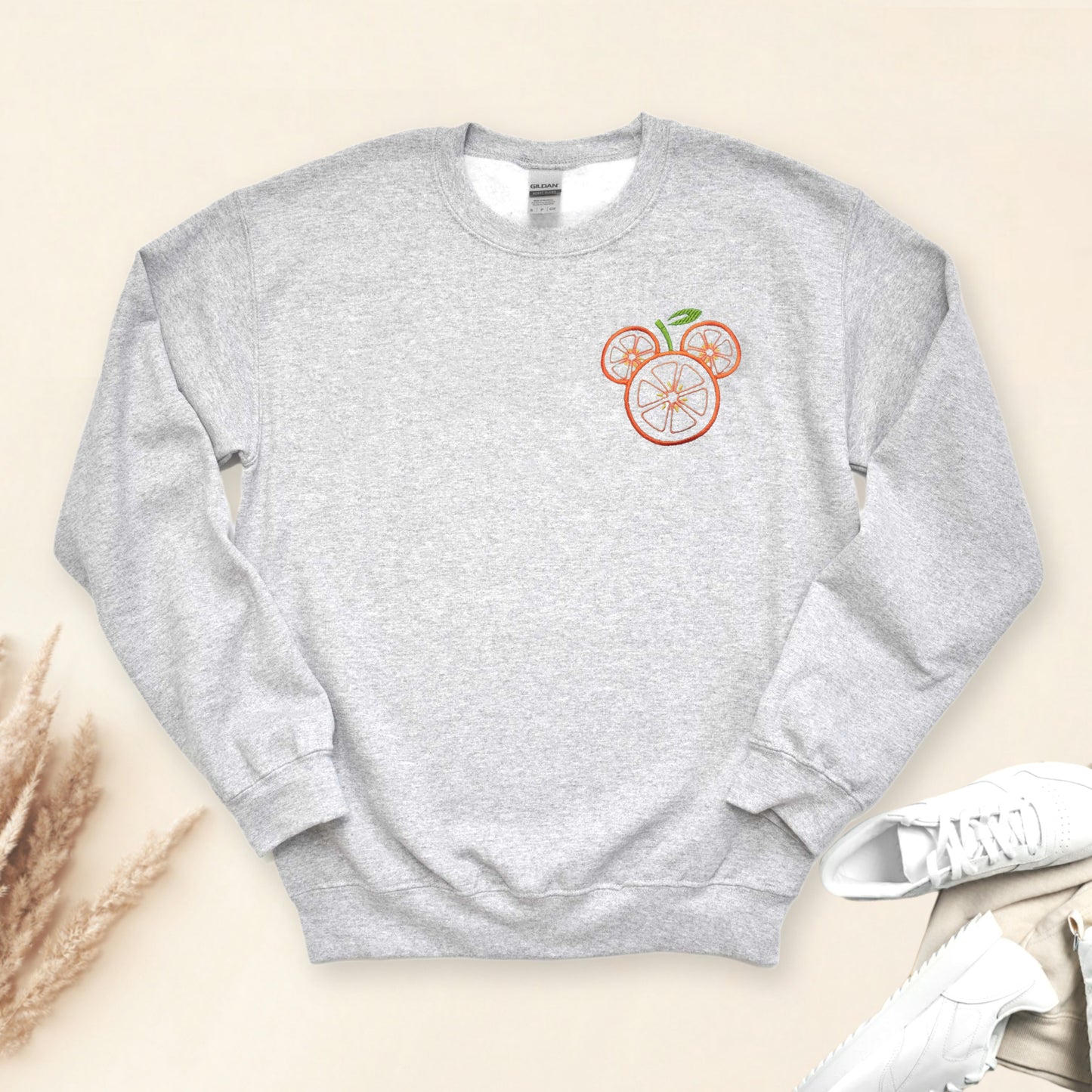 Orange Mickey Embroidered Crewneck Sweatshirt