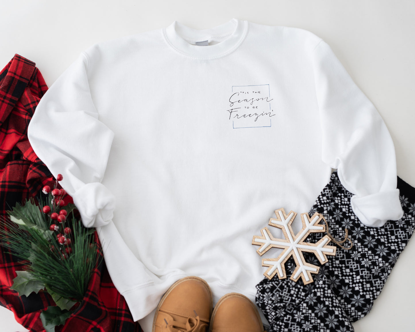 Tis the Season to be Freezin' Embroidered Unisex Adult Crewneck Sweatshirt
