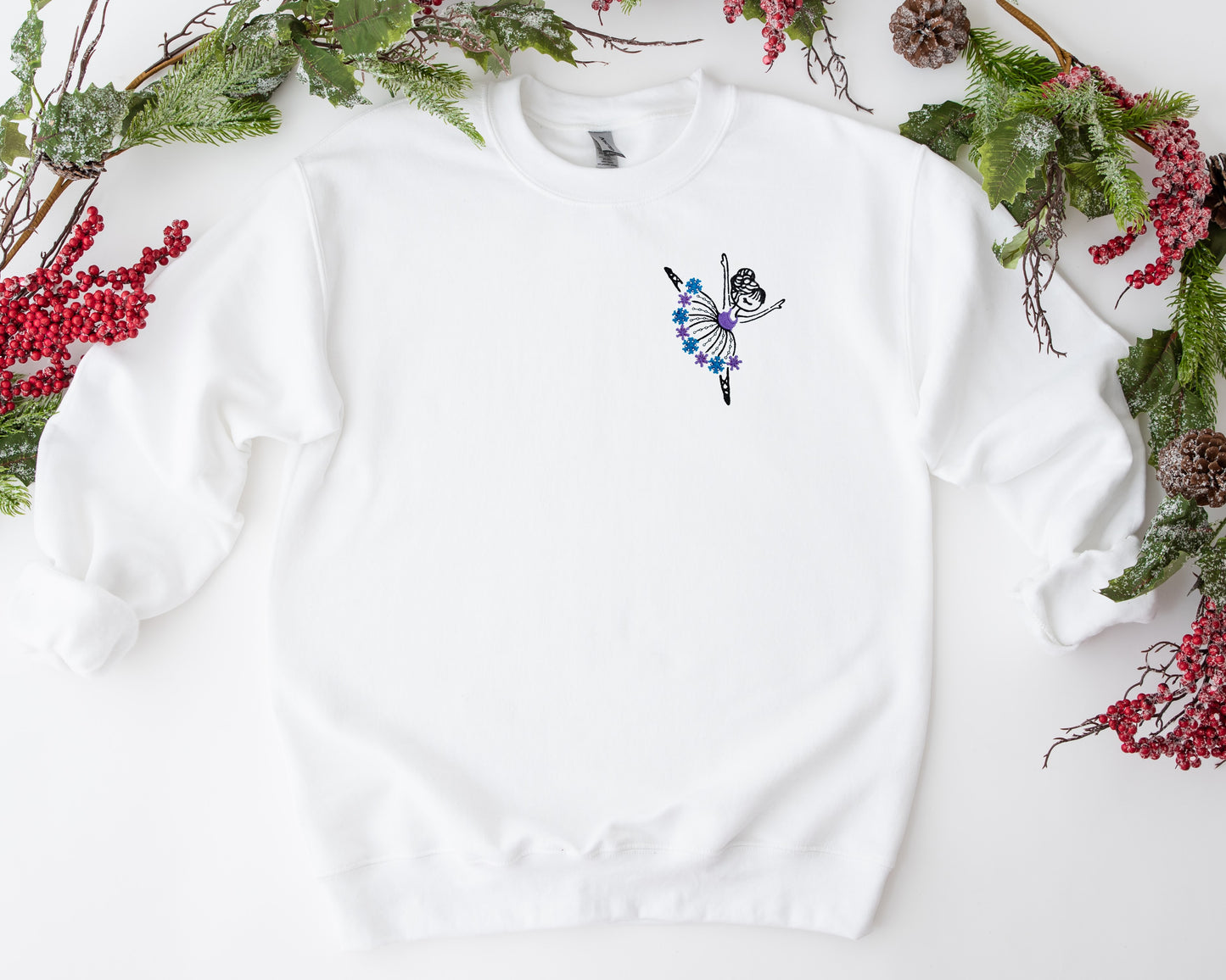 Christmas Snowflake Ballerina Embroidered Adult Unisex Crewneck Sweatshirt