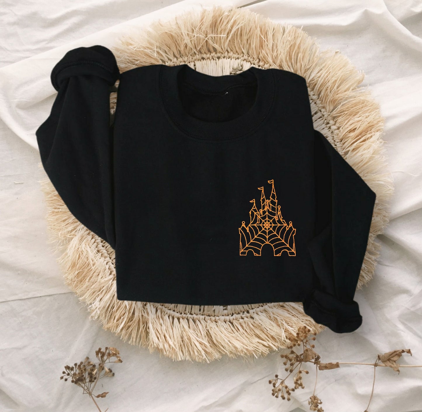 Spiderweb Disney Castle Embroidered Crewneck Sweatshirt