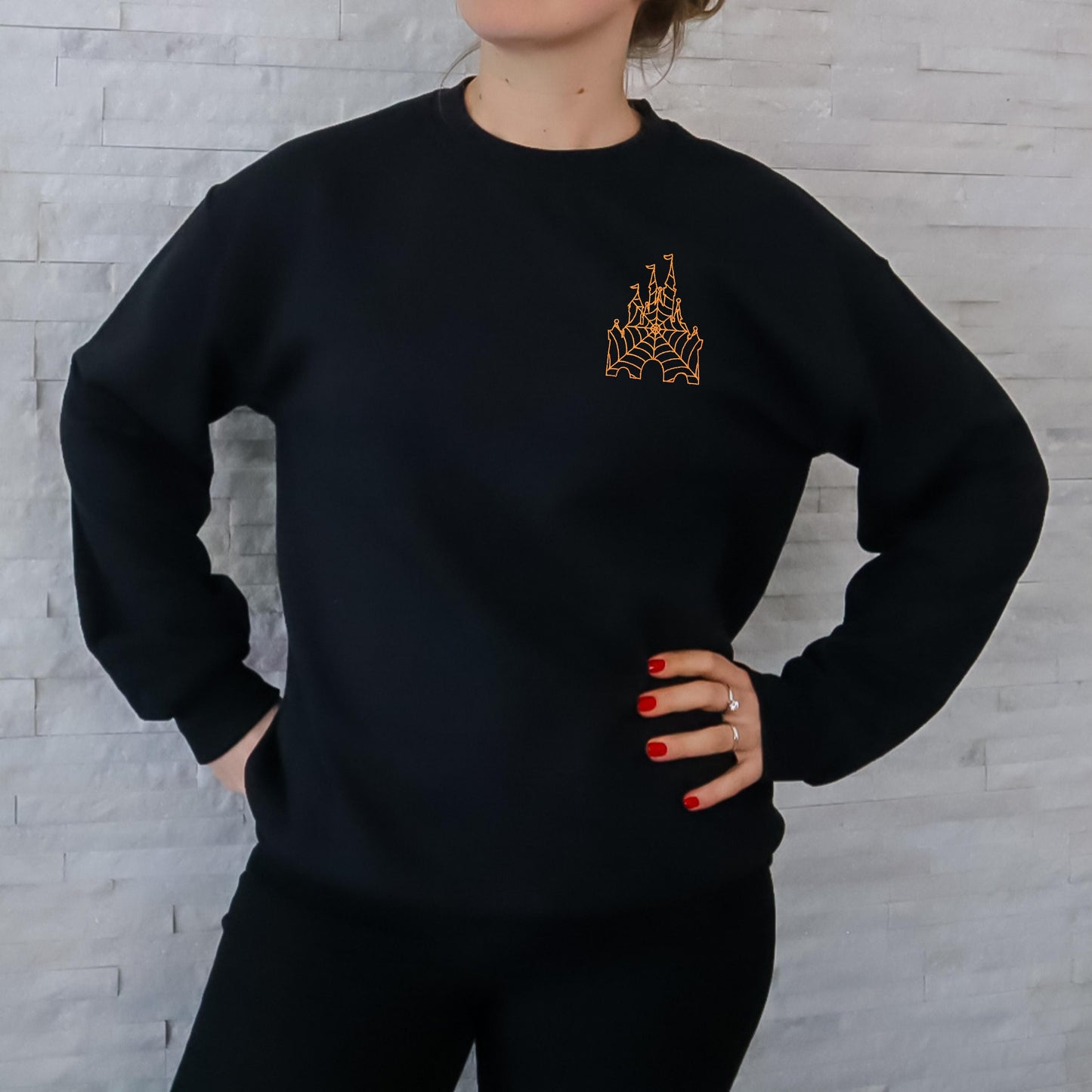 Spiderweb Disney Castle Embroidered Crewneck Sweatshirt