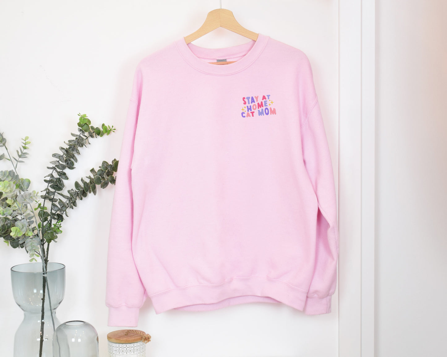 Stay at Home Cat Mom Embroidered Unisex Crewneck Sweatshirt