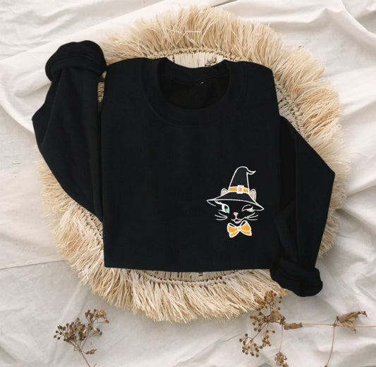 Vintage Halloween Cat Embroidered Crewneck