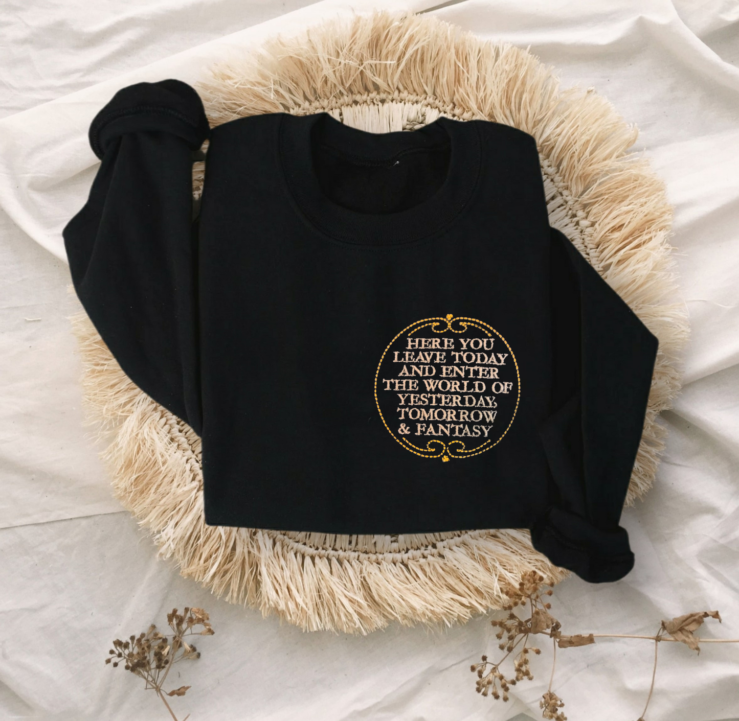 Disney World Welcome Plaque Black Embroidered Crewneck Sweatshirt