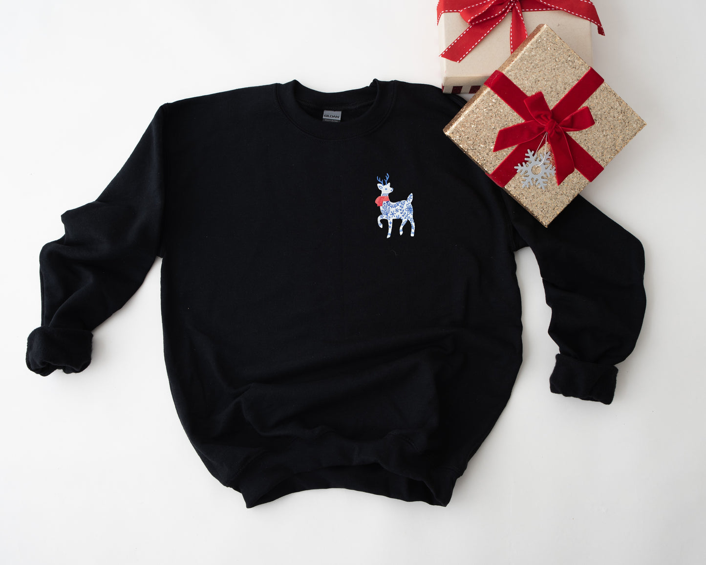 Winter Deer Embroidered Adult Unisex Crewneck Sweatshirt