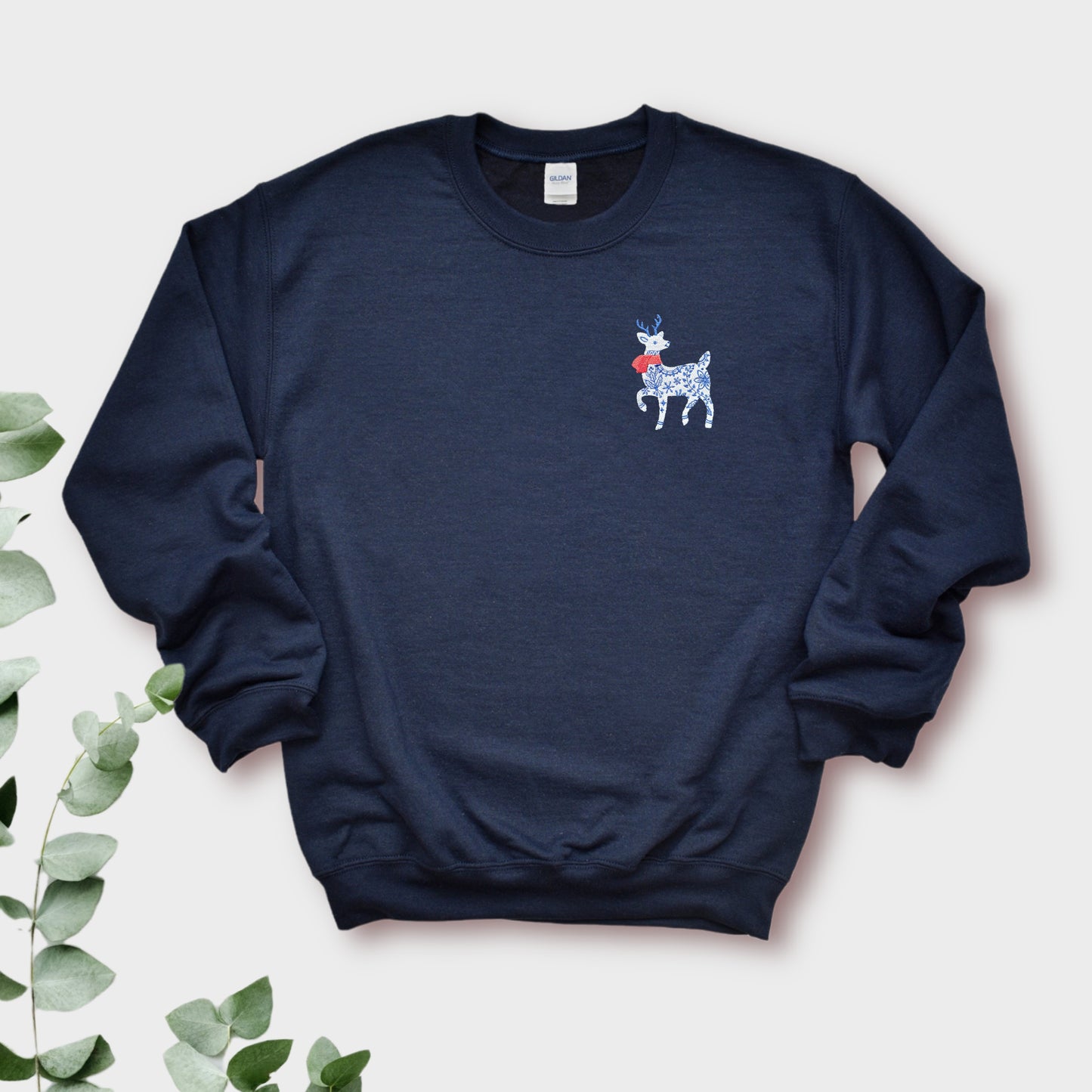 Winter Deer Embroidered Adult Unisex Crewneck Sweatshirt