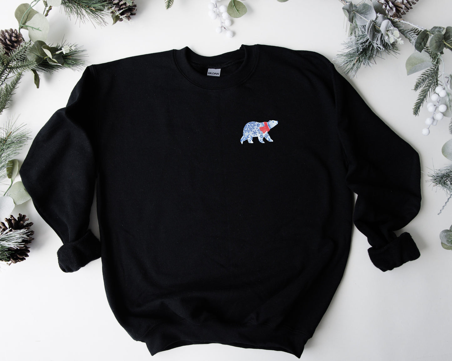 Winter Polar Bear Embroidered Adult Unisex Crewneck Sweatshirt