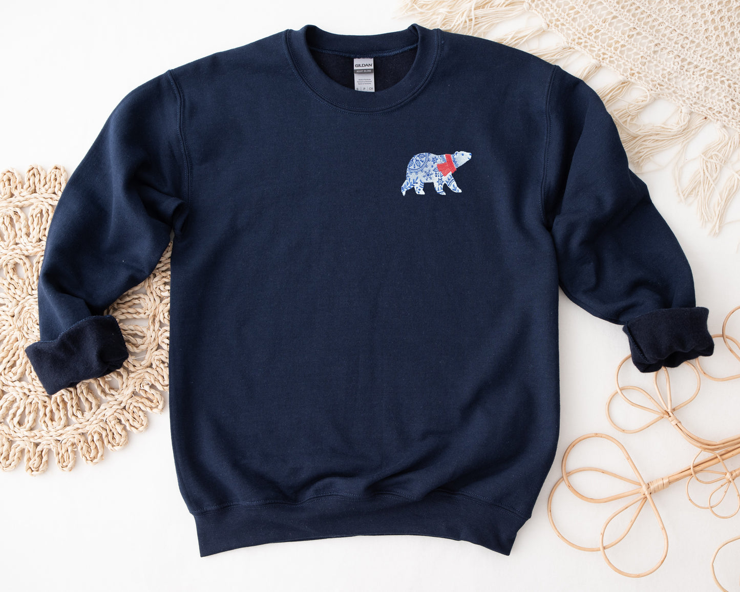 Winter Polar Bear Embroidered Adult Unisex Crewneck Sweatshirt