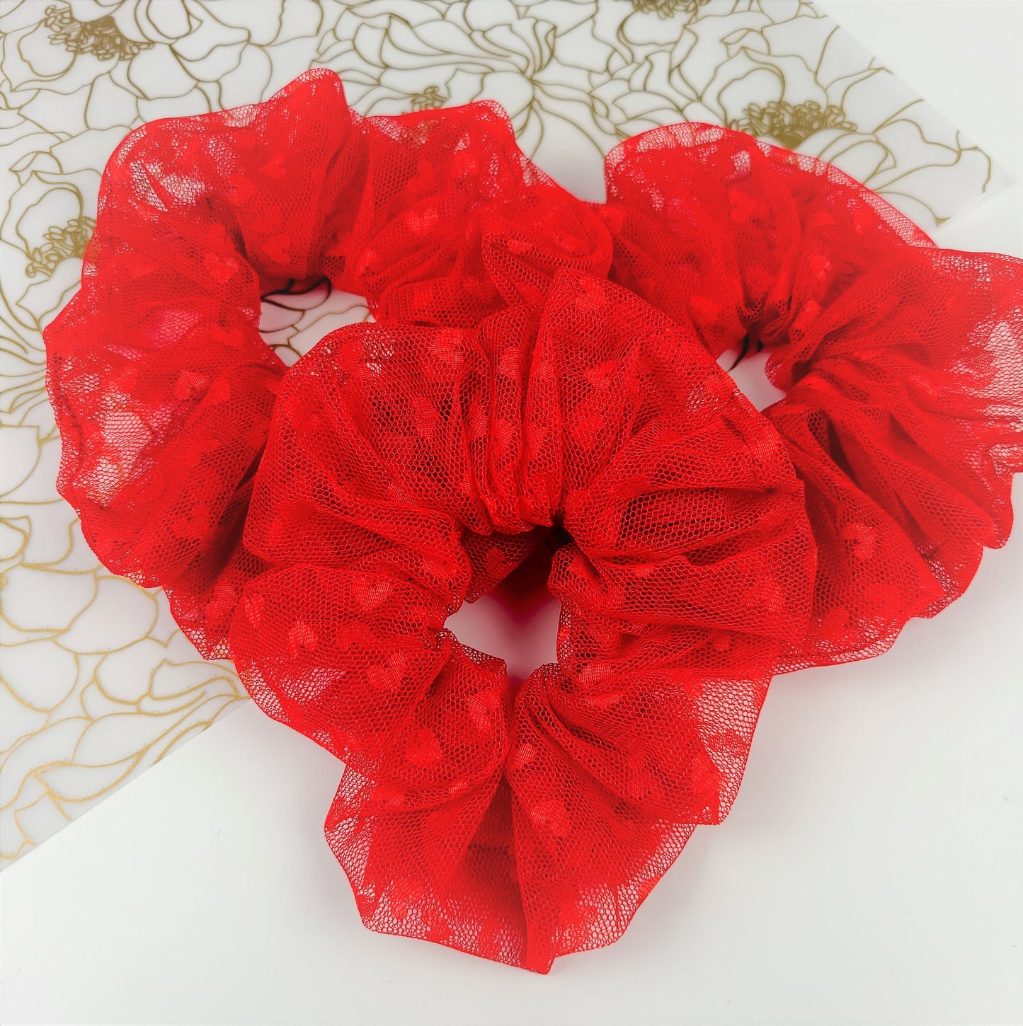 Red Sheer Hearts Scrunchie