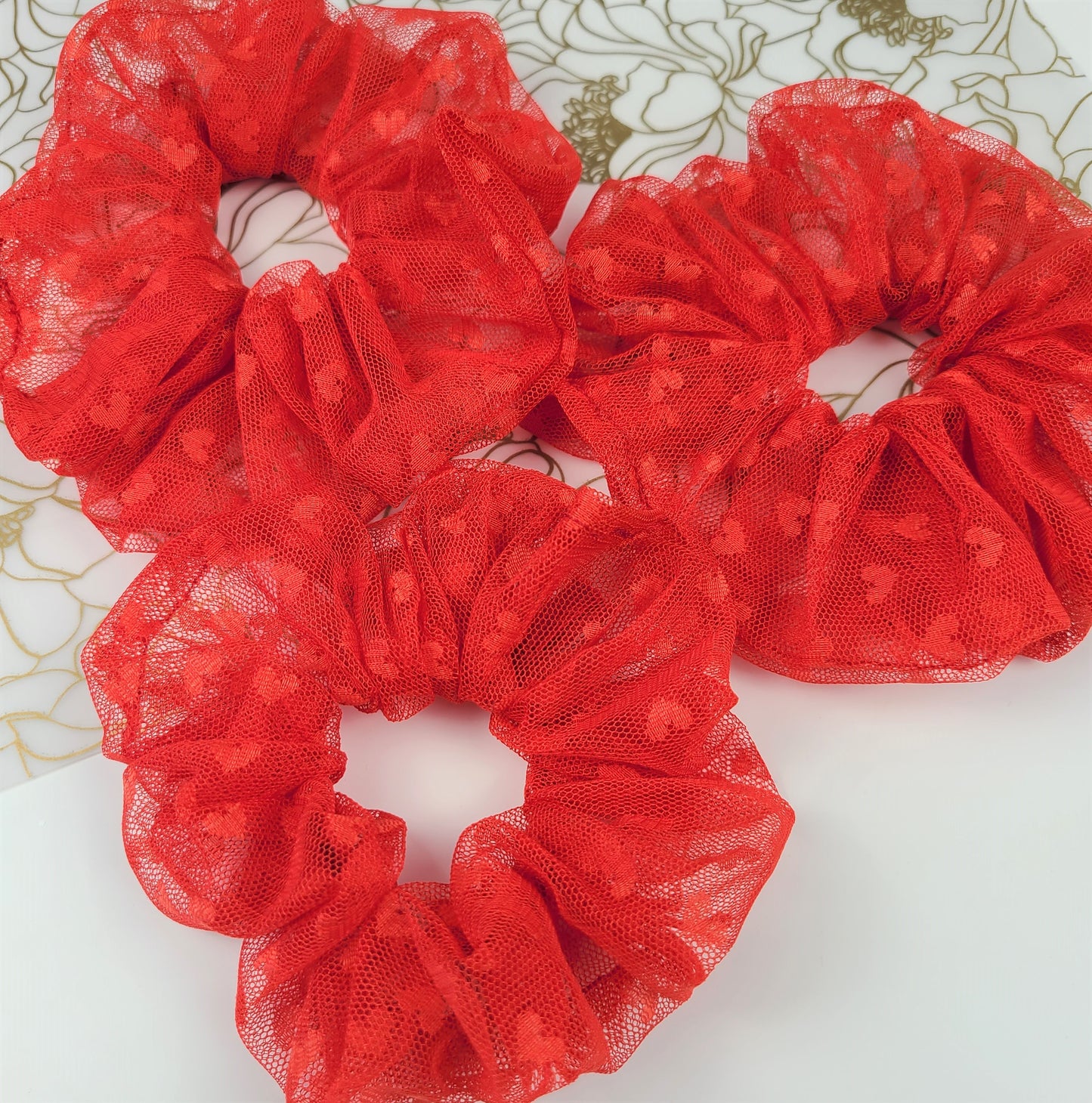 Red Sheer Hearts Scrunchie