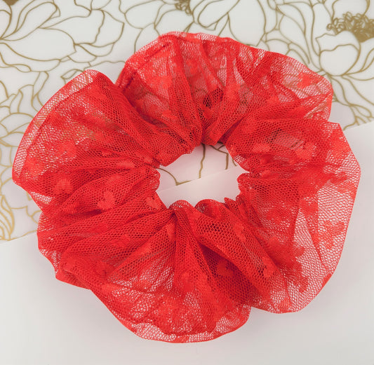 Red Sheer Hearts Scrunchie