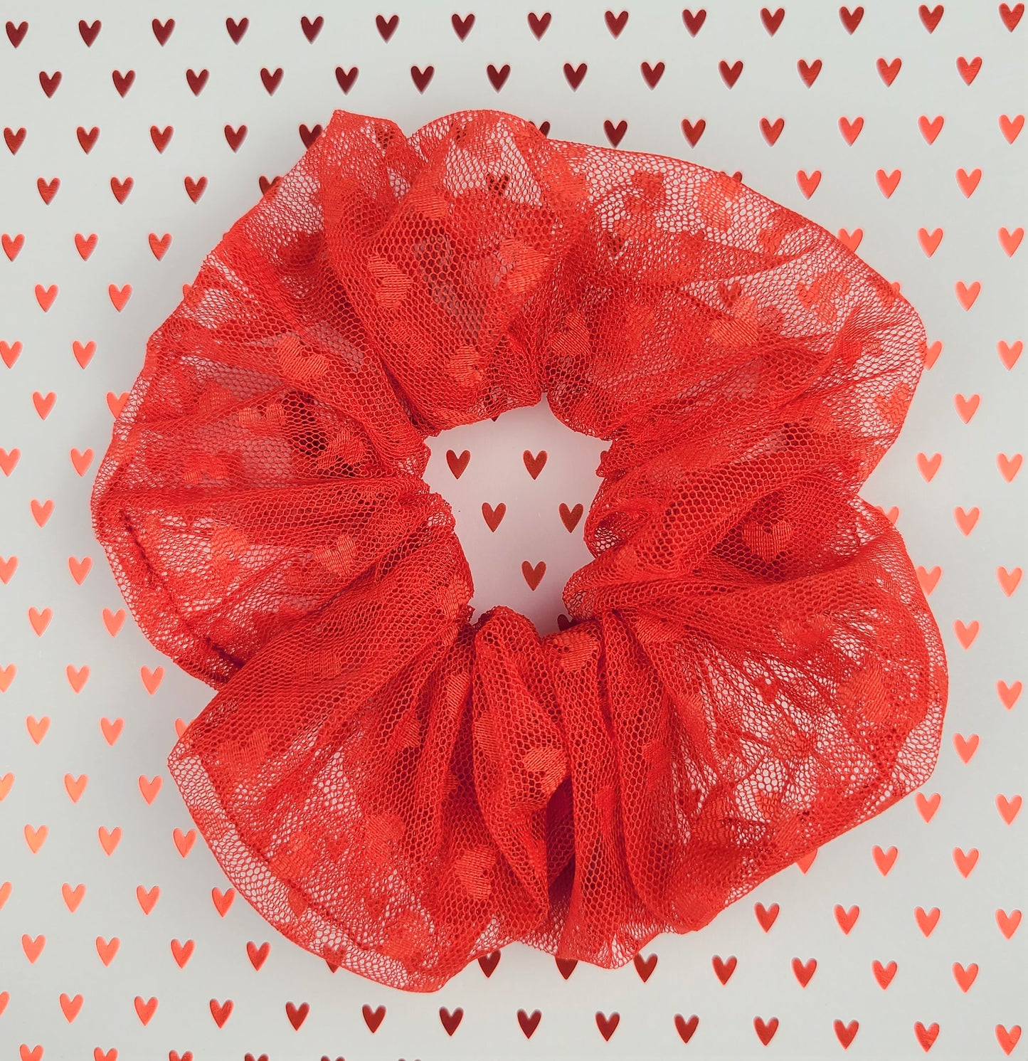 Red Sheer Hearts Scrunchie