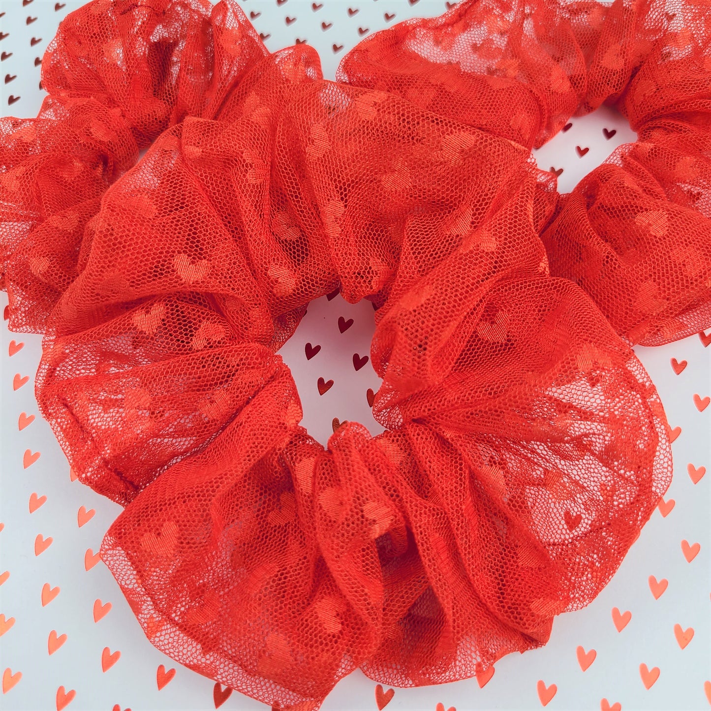 Red Sheer Hearts Scrunchie