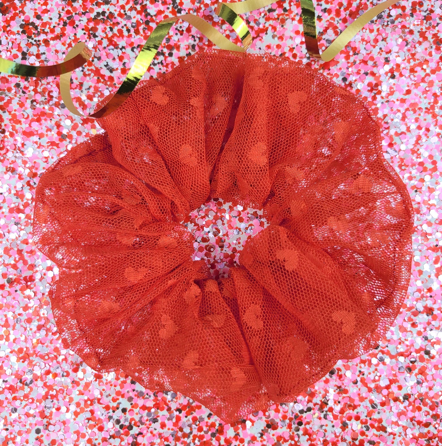 Red Sheer Hearts Scrunchie