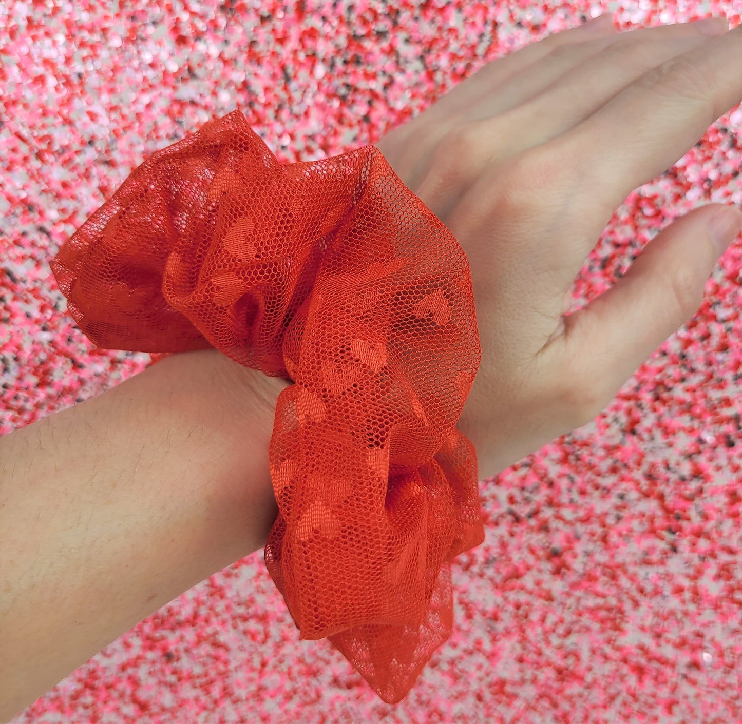 Red Sheer Hearts Scrunchie