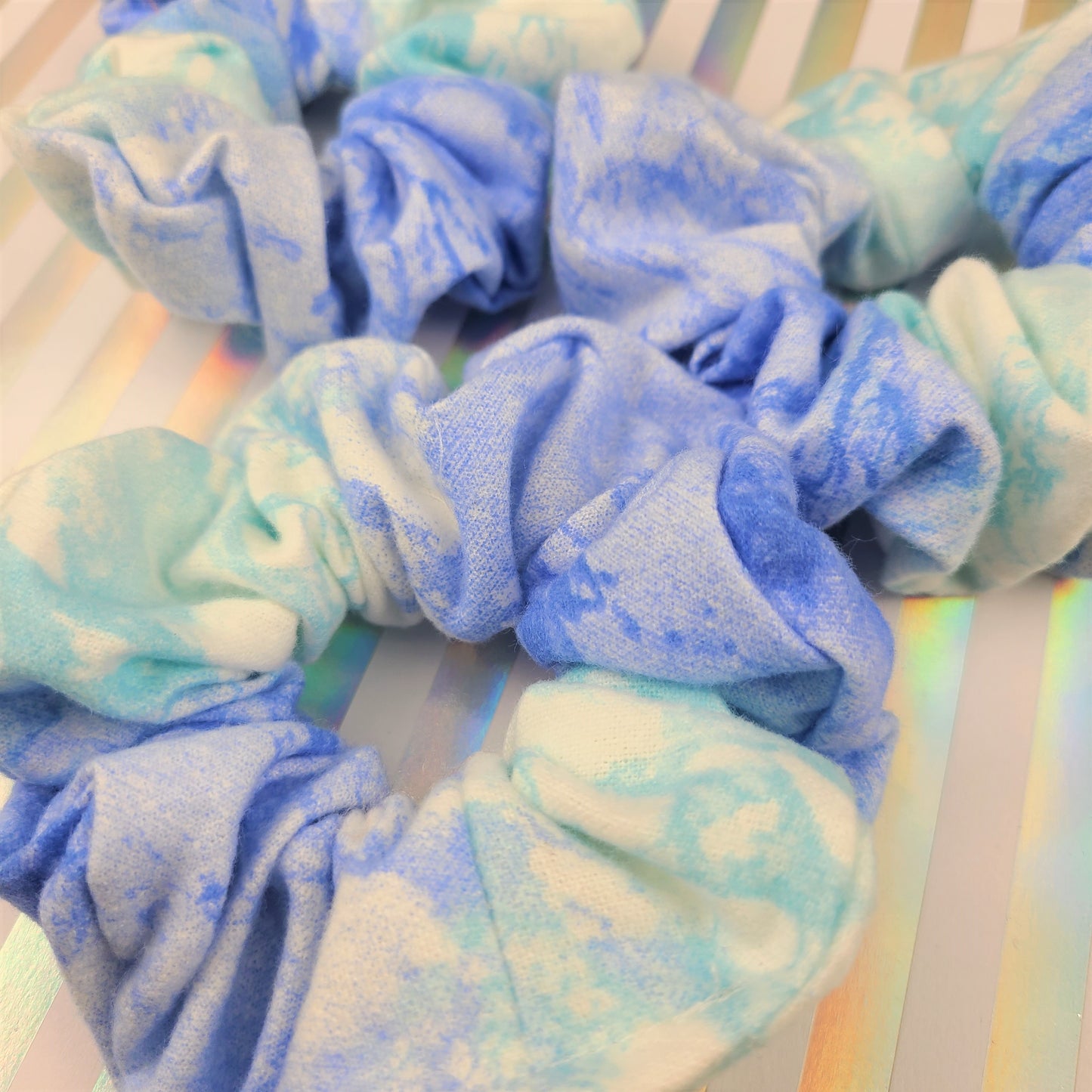 Blue Watercolor Flannel Scrunchie