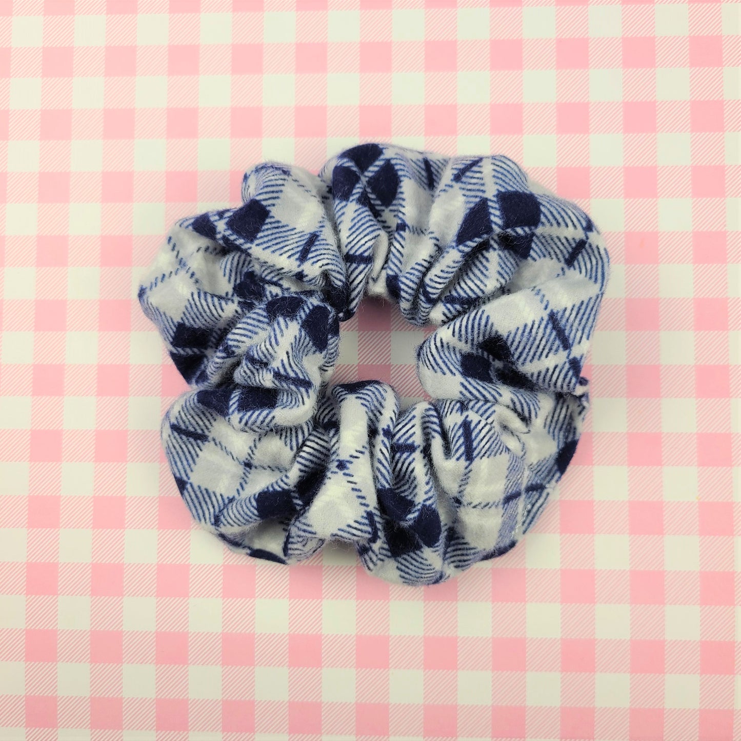 Blue Plaid Flannel Scrunchie