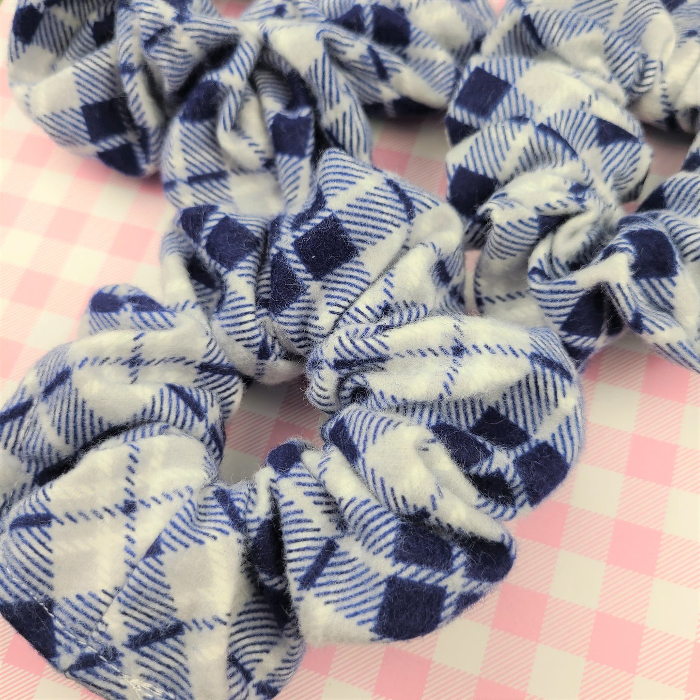 Blue Plaid Flannel Scrunchie