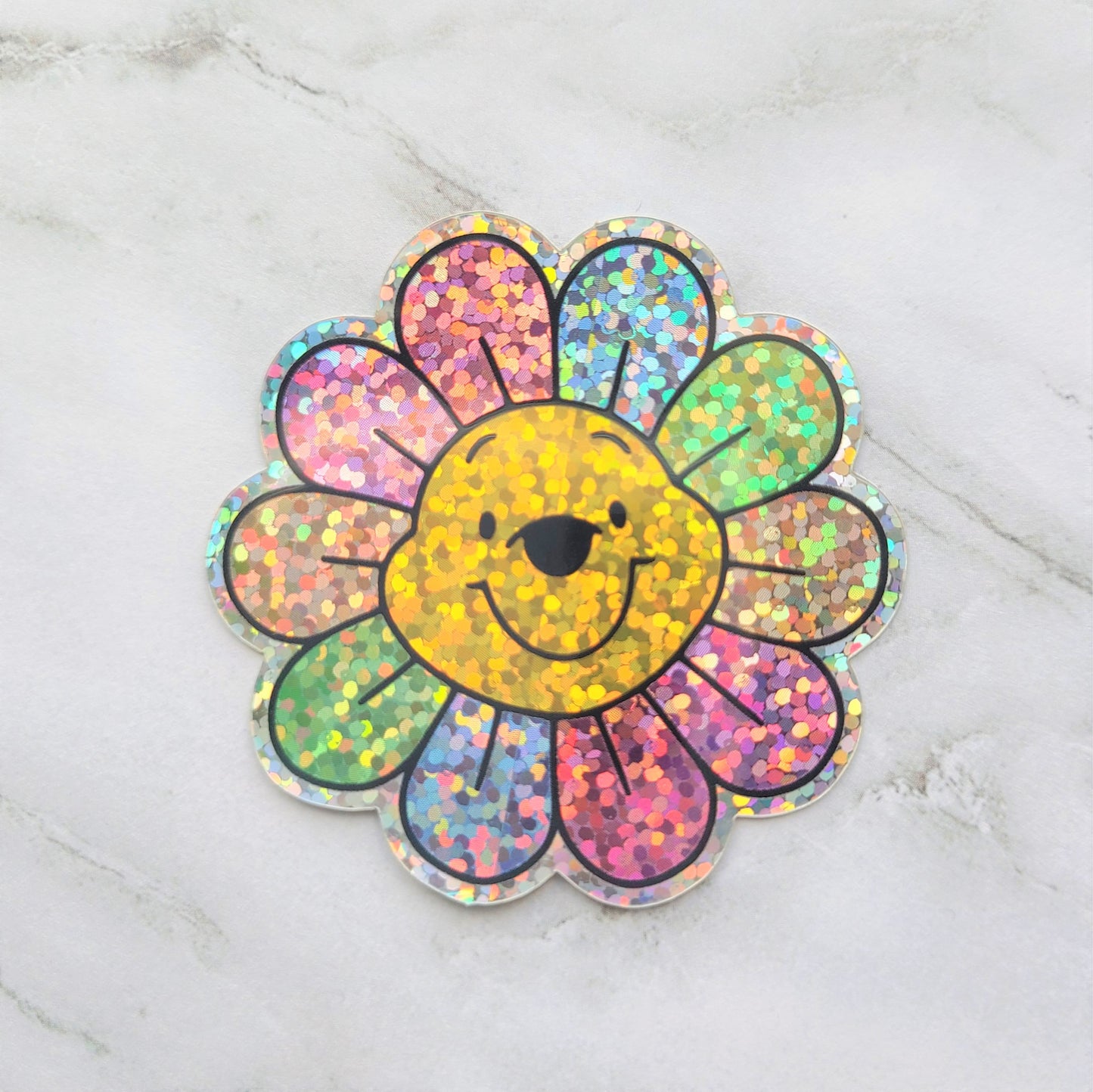 Glittery Pooh Flower Vinyl Sticker