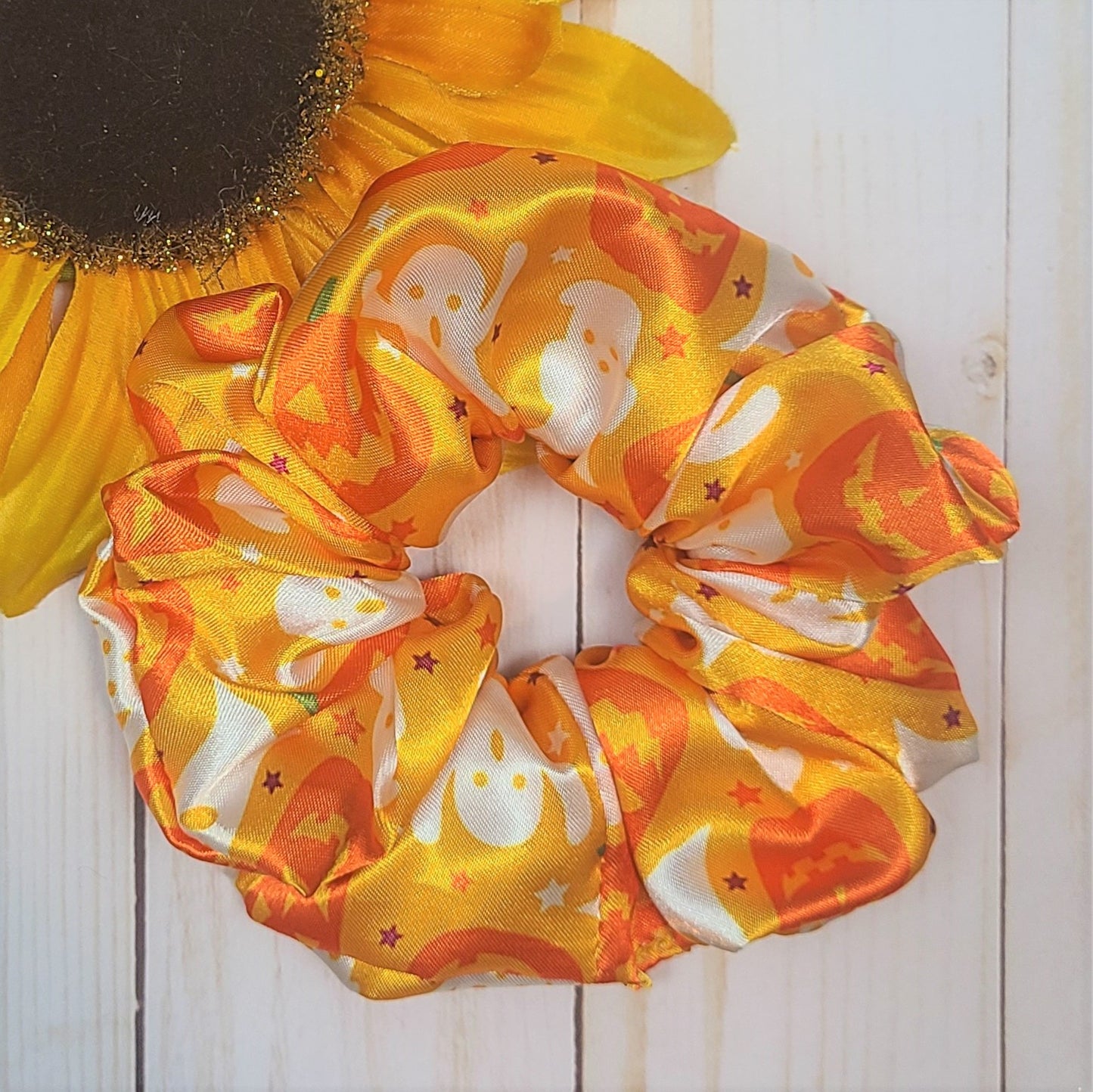 Ghosts and Pumpkins Satin Scrunchie