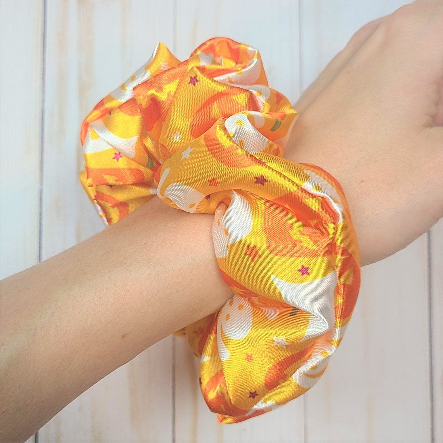 Ghosts and Pumpkins Satin Scrunchie