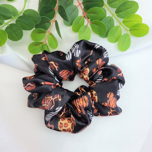 Mickey Shaped Animal Print Satin Scrunchie