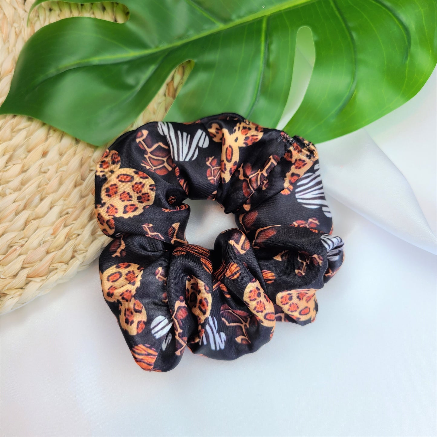 Mickey Shaped Animal Print Satin Scrunchie