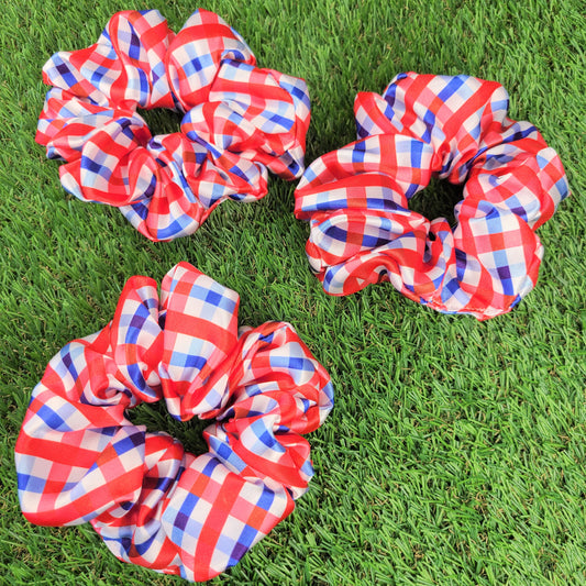 4th of July Gingham Satin Scrunchie