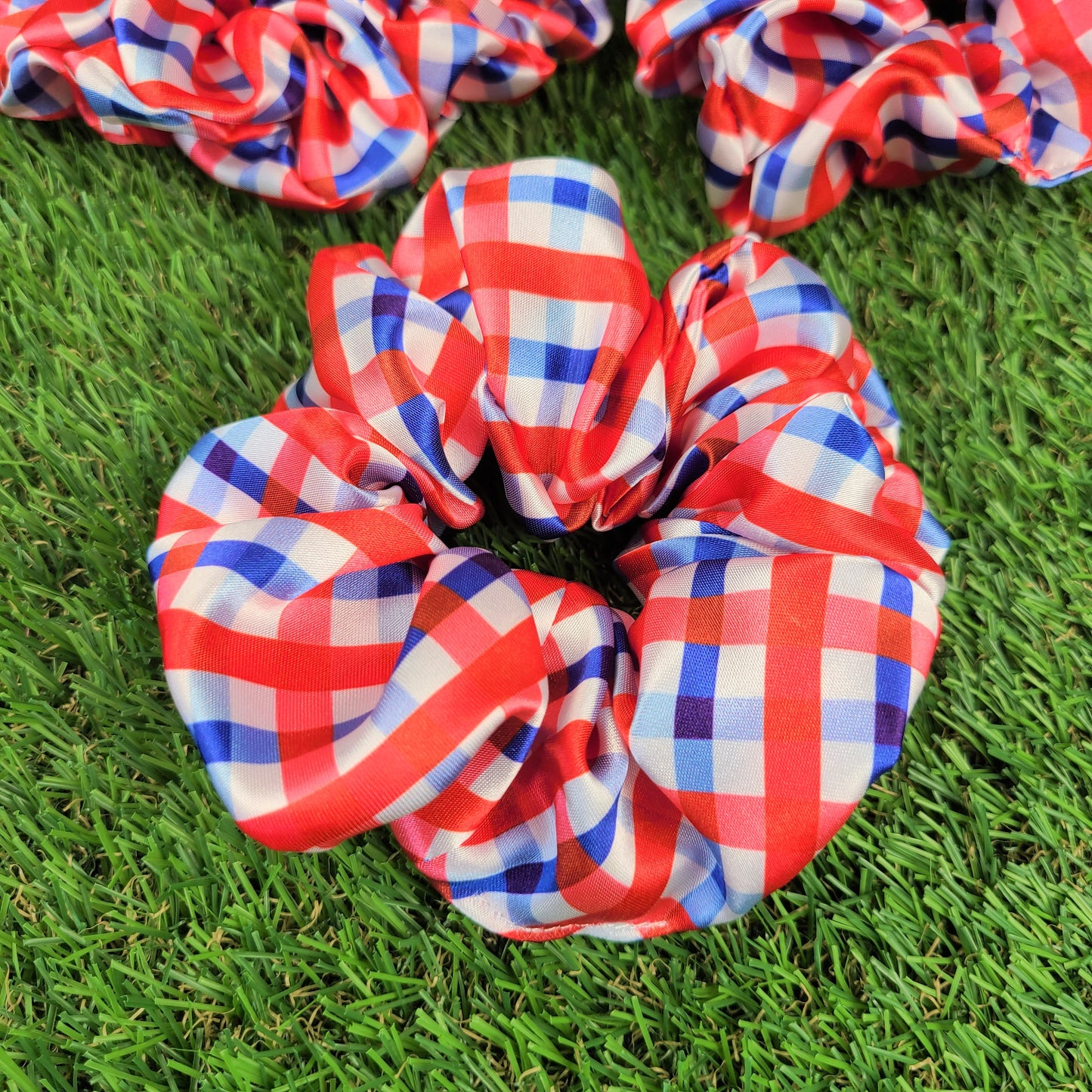 4th of July Gingham Satin Scrunchie