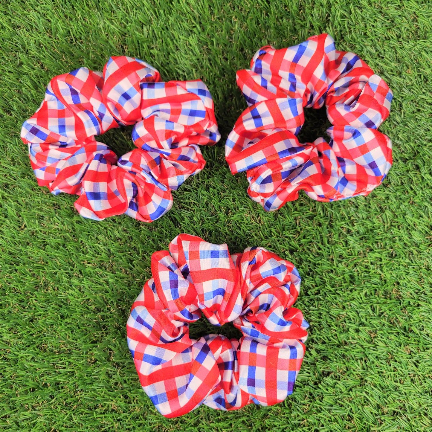 4th of July Gingham Satin Scrunchie