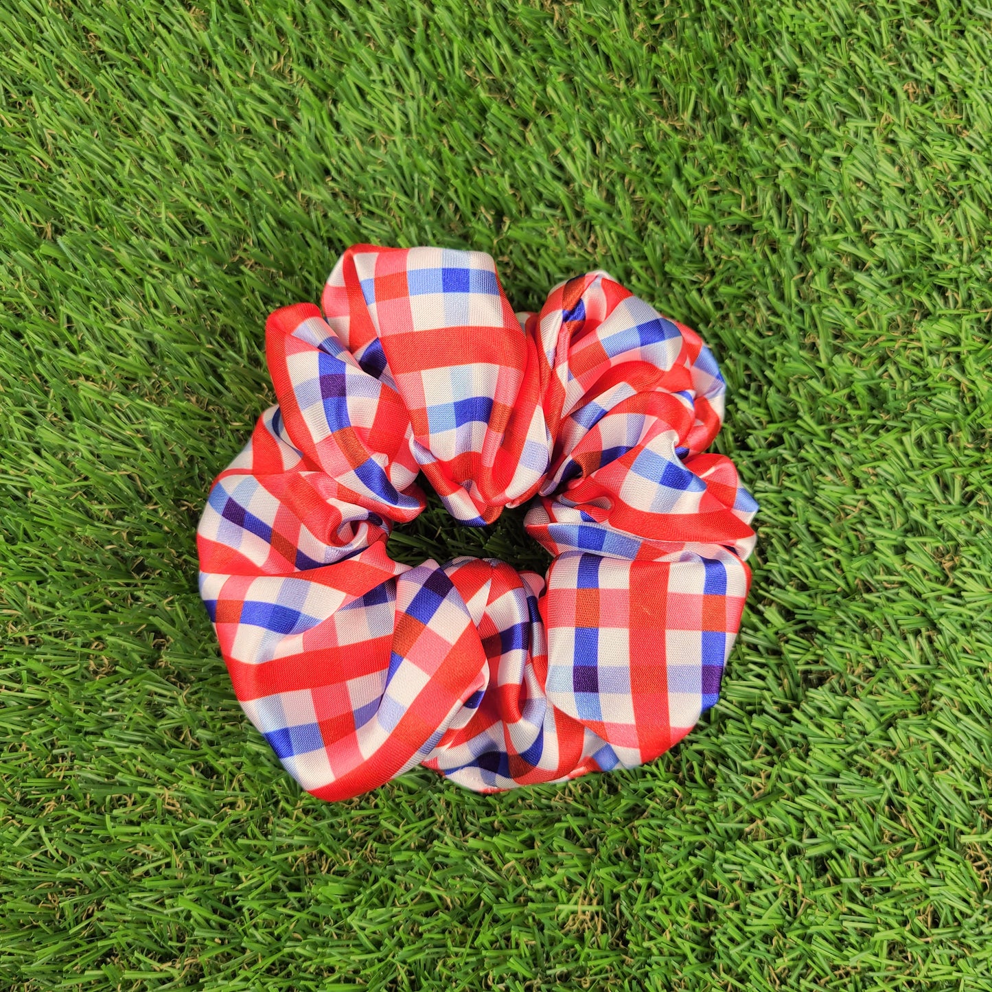 4th of July Gingham Satin Scrunchie