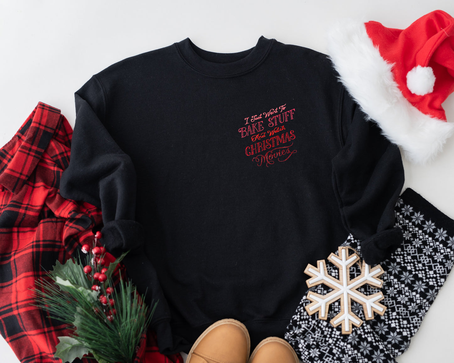 Bake Stuff and Watch Christmas Movies Embroidered Adult Unisex Crewneck Sweatshirt