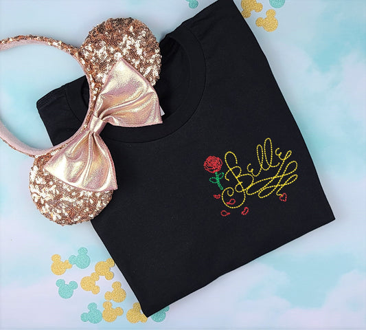 Belle Autograph Black Embroidered Tee