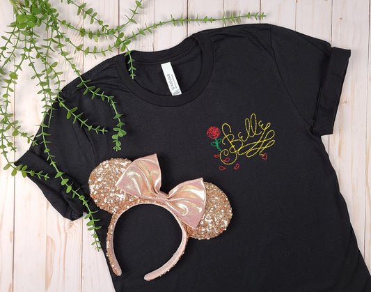 Belle Autograph Black Embroidered Tee