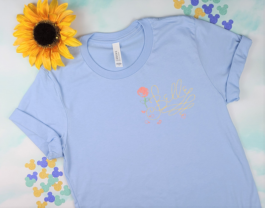 Belle Autograph Adult Shirt Blue Embroidered Tee