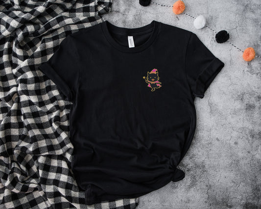 Black Magic Cat Black Embroidered Tee