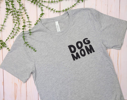 Dog Mom Embroidered Gray Tee
