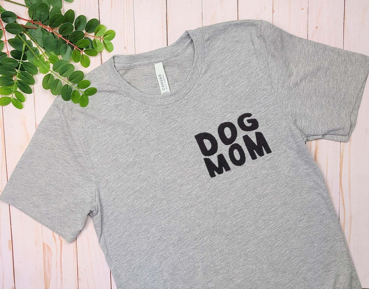 Dog Mom Embroidered Gray Tee