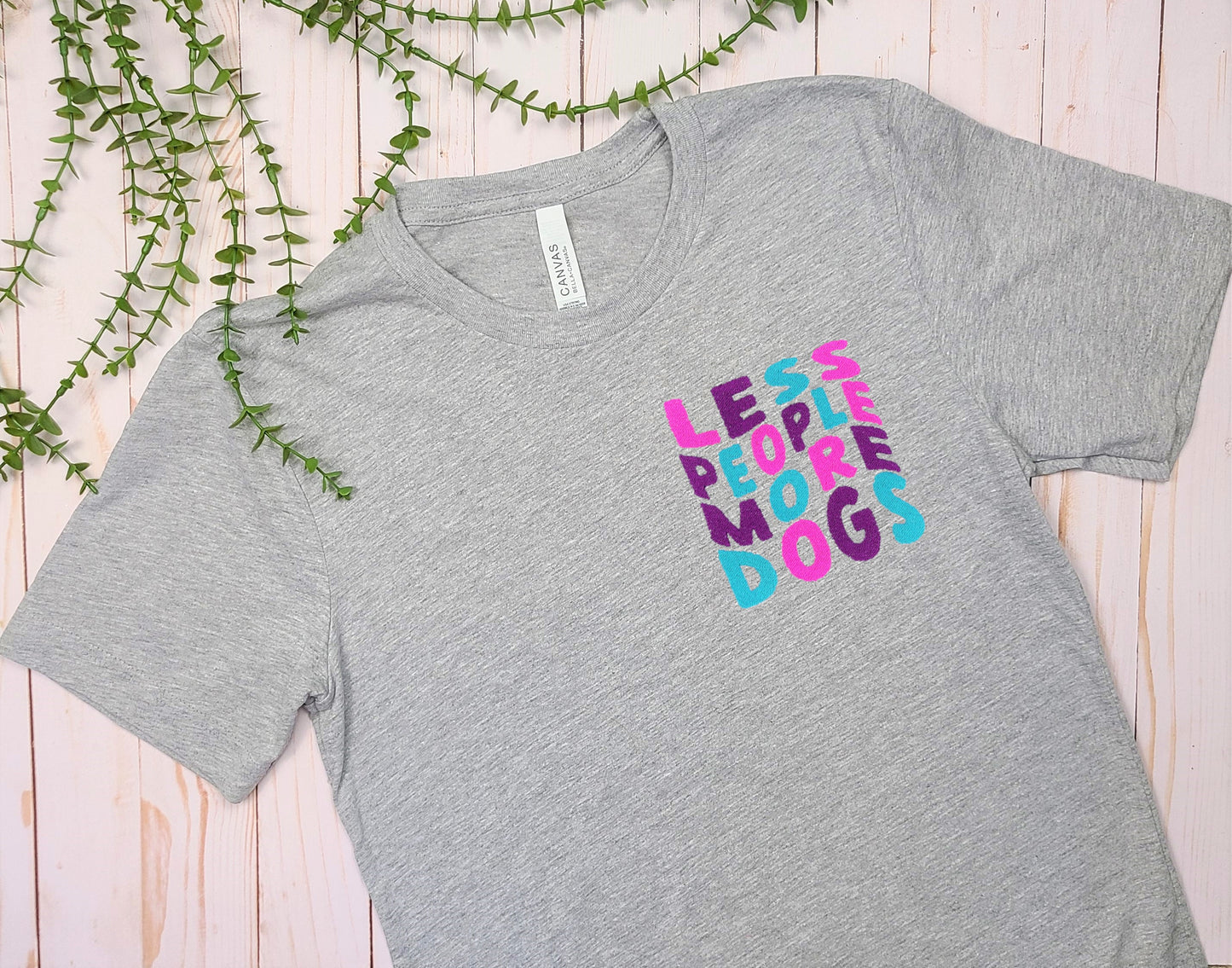Less People, More Dogs Embroidered Gray Tee