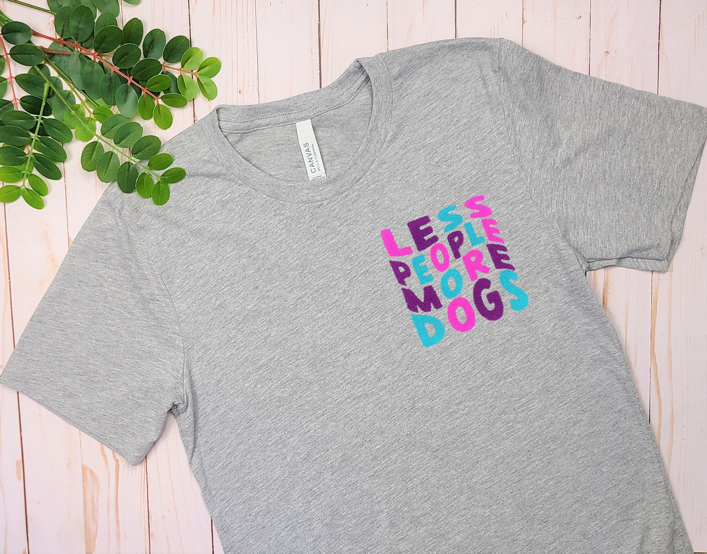 Less People, More Dogs Embroidered Gray Tee