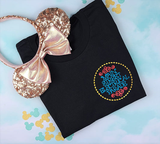 Main Street Electrical Parade Black Embroidered Tee