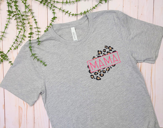 Leopard Print Mama Embroidered Tee