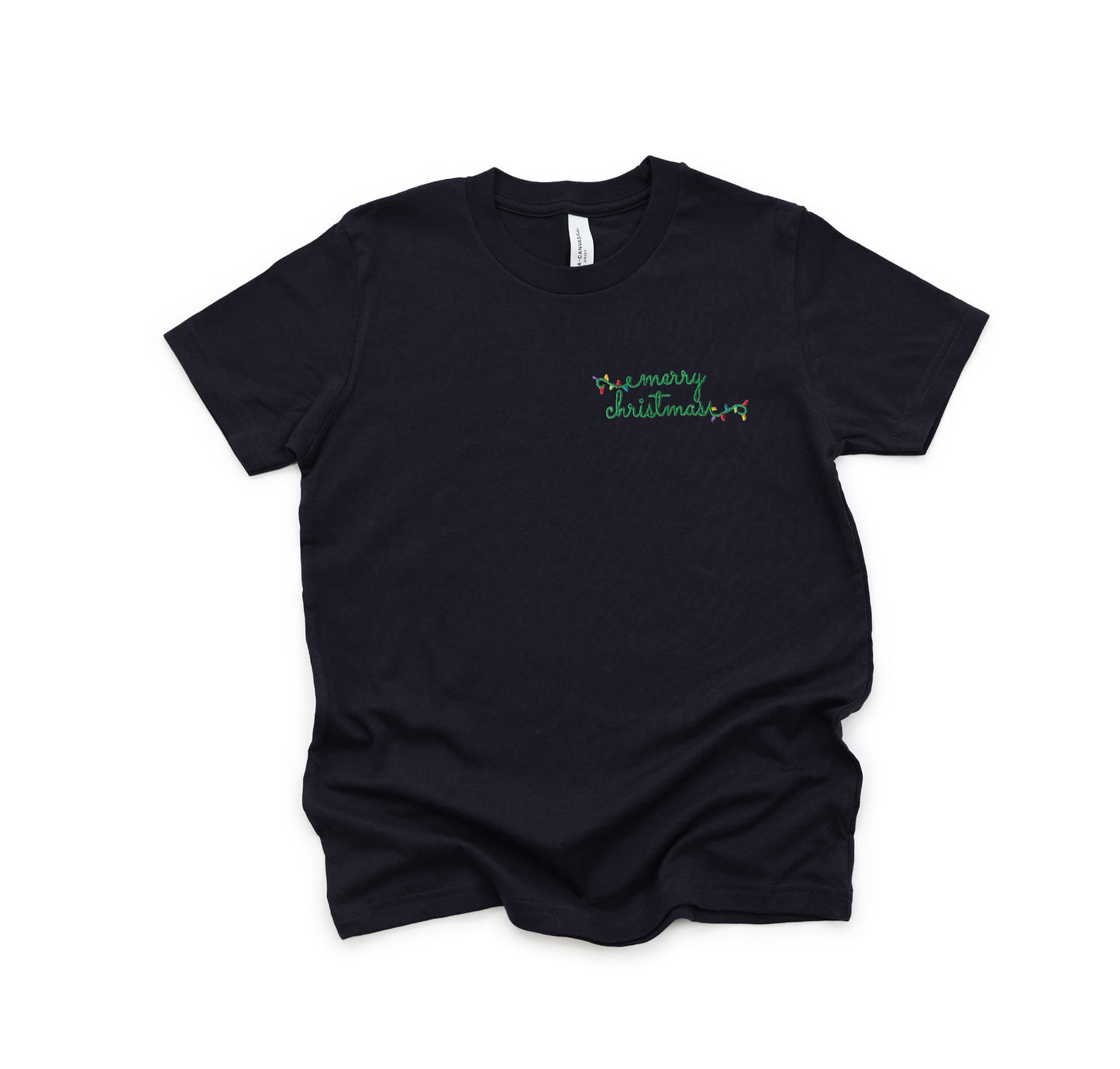 Merry Christmas String Lights Youth Embroidered Tee